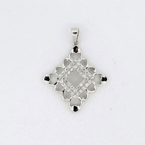 Brand New Fancy Designer Pendant 925 Sterling Silver Encrusted w/ White Crystals - Picture 6 of 10